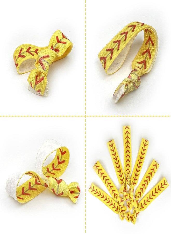 FOJOO Softball Hair Ties, 12 Pieces Hair Accessories, No Crease Hair Elastics Set for Women Girls Players - Team Gifts Baseball Party Favors (Yellow Softball Style) - Image 3